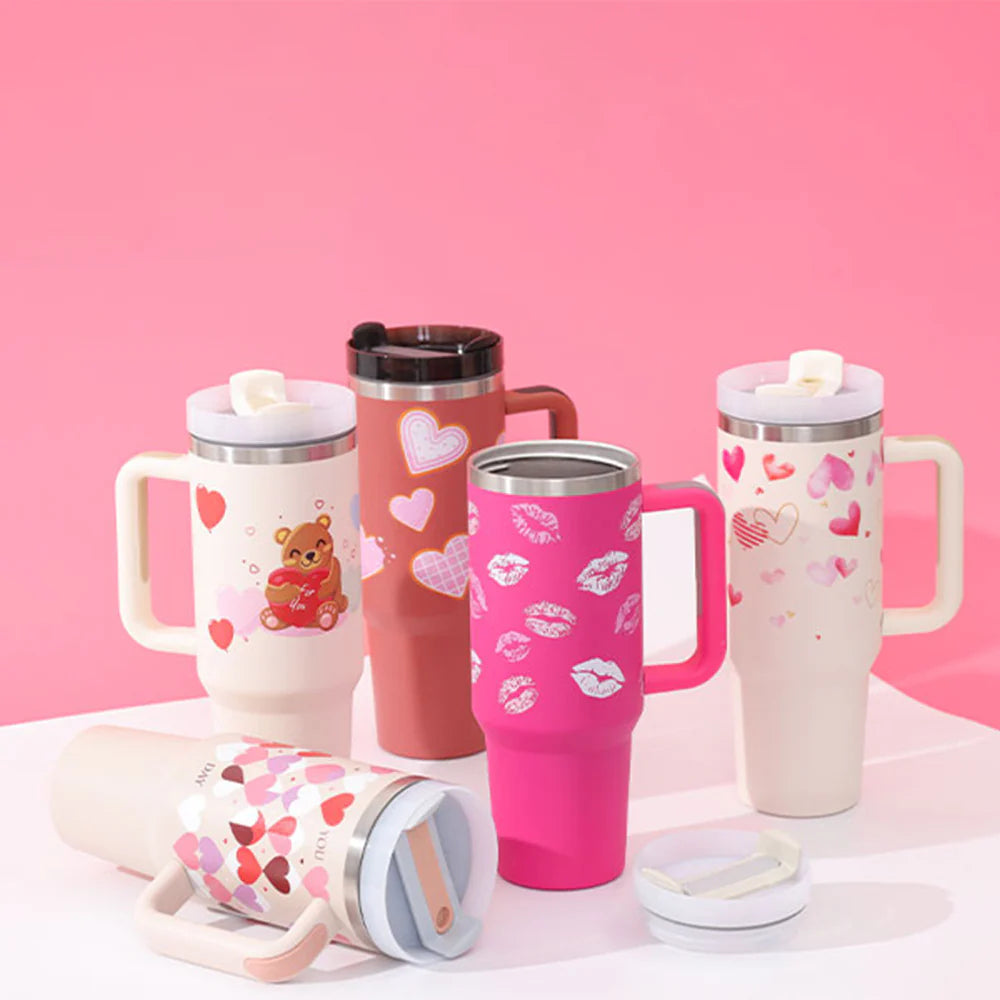 40 Oz Insulated Stainless Steel Tumbler with Handle and Straw, Spill-Proof Vacuum Coffee Cup with Lid - Ideal Gift for Valentine's Day, Perfect for Car, Gym, Office, and Travel