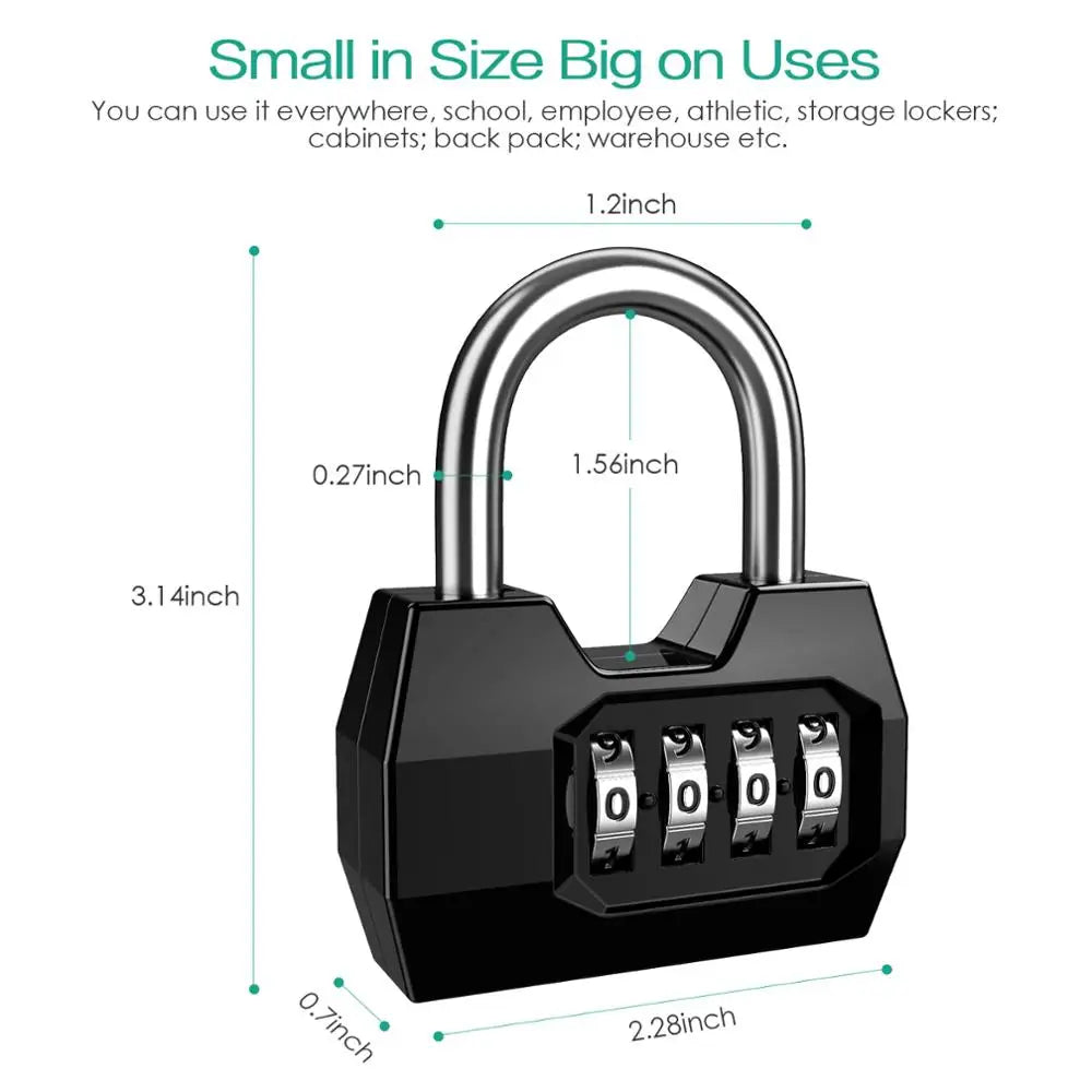 4-Digit Weatherproof Combination Padlock for Outdoor Security and Gym Use