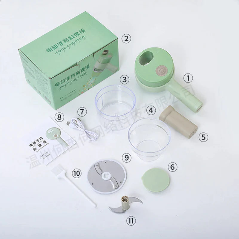 Multifunctional 4-in-1 Handheld Electric Vegetable Cutter and Slicer Set for Kitchen Use