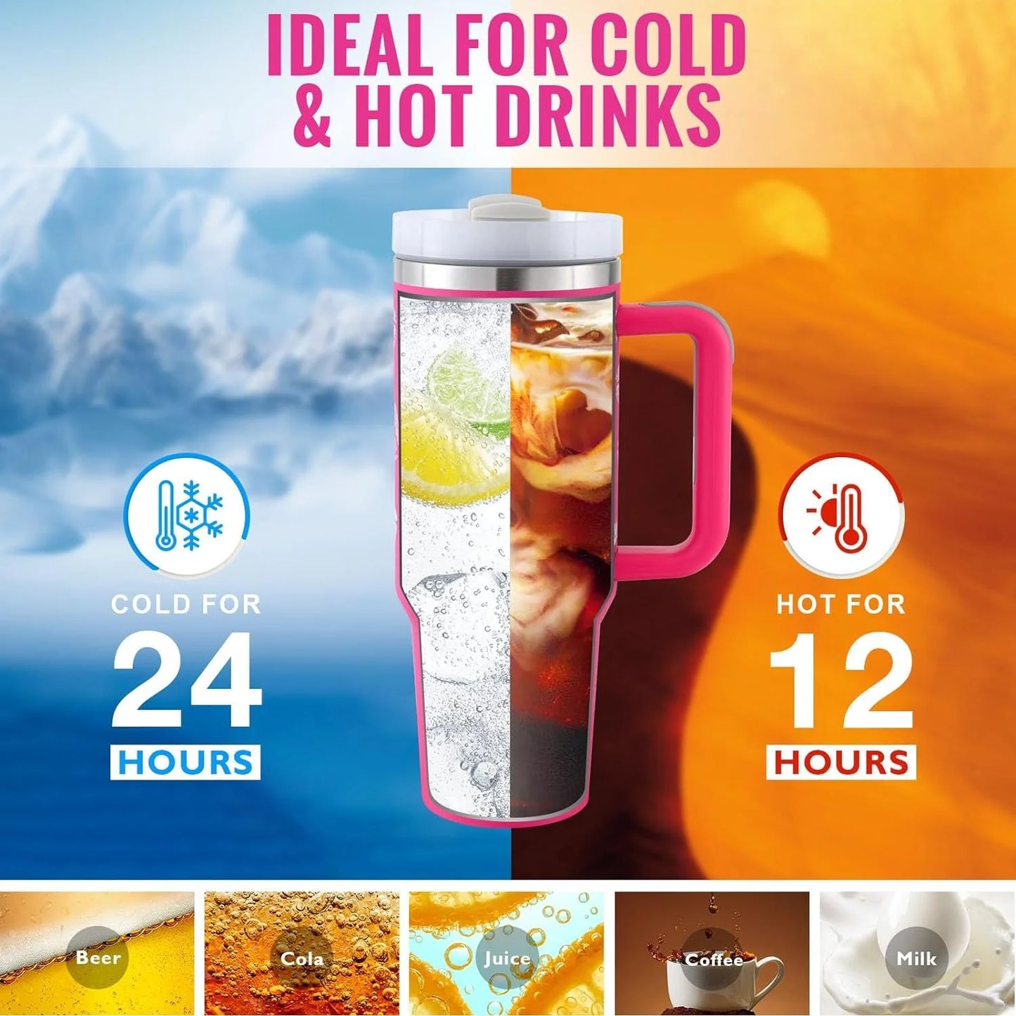 40 Oz Insulated Stainless Steel Tumbler with Handle and Straw, Spill-Proof Vacuum Coffee Cup with Lid - Ideal Gift for Valentine's Day, Perfect for Car, Gym, Office, and Travel
