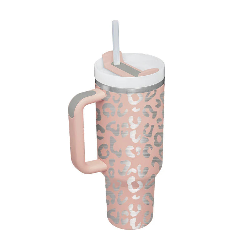 40 Oz Insulated Stainless Steel Tumbler with Handle and Straw, Spill-Proof Vacuum Coffee Cup with Lid - Ideal Gift for Valentine's Day, Perfect for Car, Gym, Office, and Travel