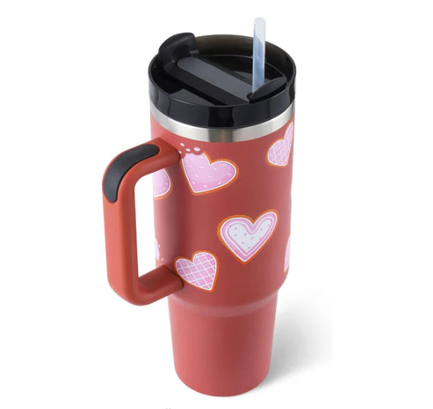 40 Oz Insulated Stainless Steel Tumbler with Handle and Straw, Spill-Proof Vacuum Coffee Cup with Lid - Ideal Gift for Valentine's Day, Perfect for Car, Gym, Office, and Travel