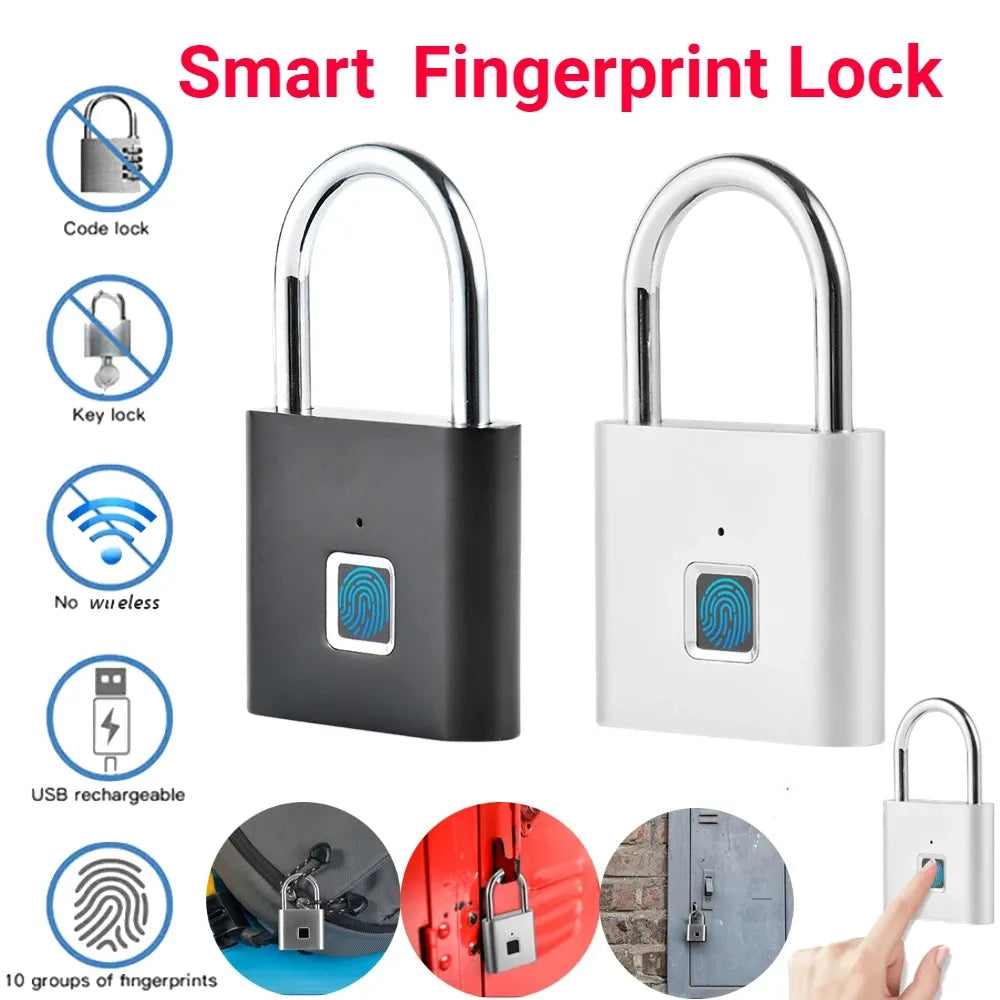 Biometric Fingerprint Padlock - Waterproof Keyless Door Lock with USB Rechargeable Security for Home Use