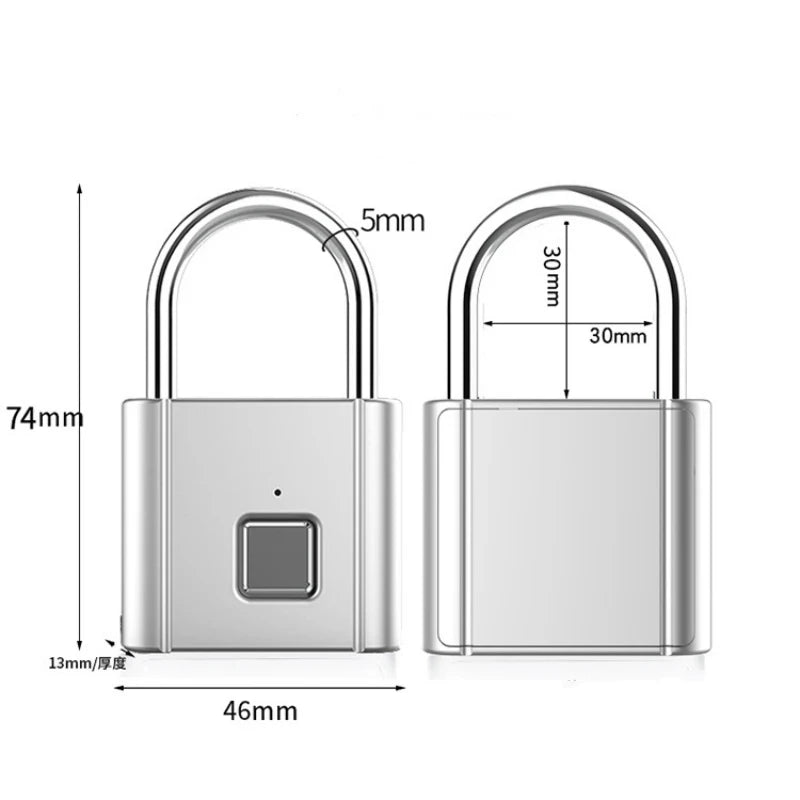 Biometric Fingerprint Padlock - Waterproof Keyless Door Lock with USB Rechargeable Security for Home Use