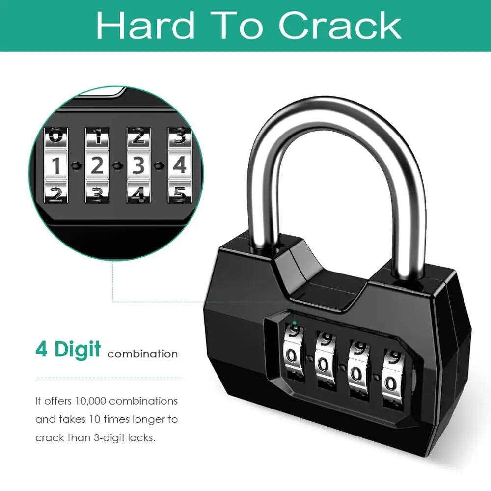 4-Digit Weatherproof Combination Padlock for Outdoor Security and Gym Use