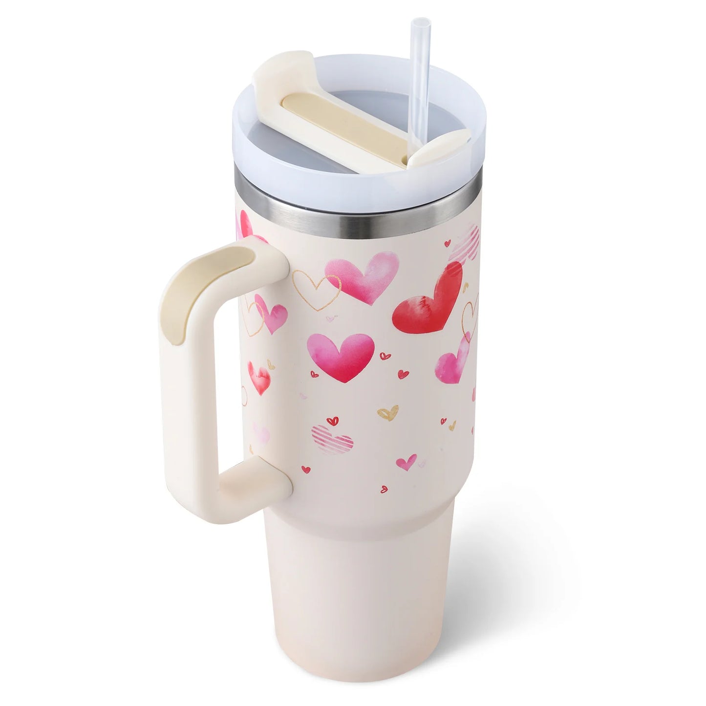 40 Oz Insulated Stainless Steel Tumbler with Handle and Straw, Spill-Proof Vacuum Coffee Cup with Lid - Ideal Gift for Valentine's Day, Perfect for Car, Gym, Office, and Travel
