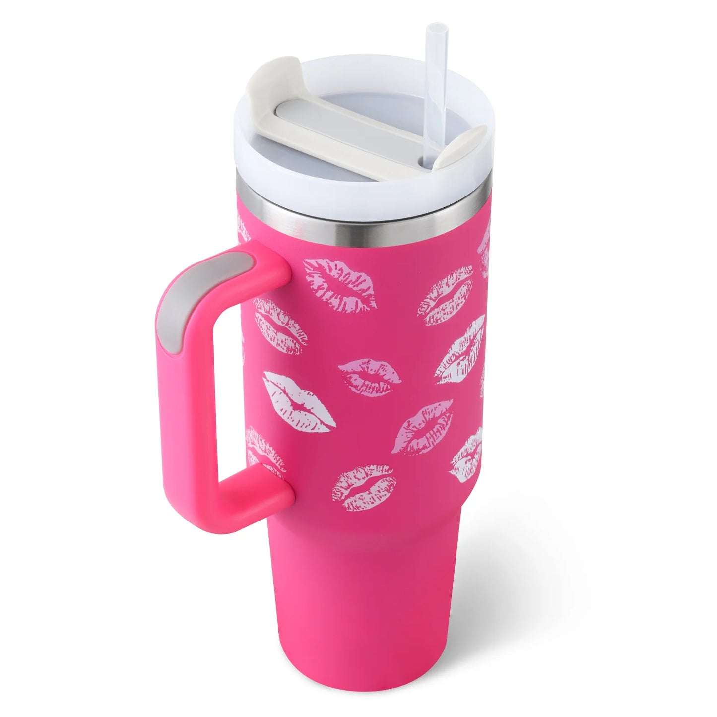 40 Oz Insulated Stainless Steel Tumbler with Handle and Straw, Spill-Proof Vacuum Coffee Cup with Lid - Ideal Gift for Valentine's Day, Perfect for Car, Gym, Office, and Travel