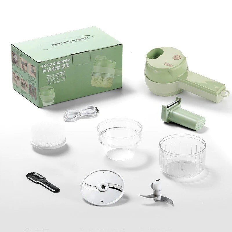 Multifunctional 4-in-1 Handheld Electric Vegetable Cutter and Slicer Set for Kitchen Use