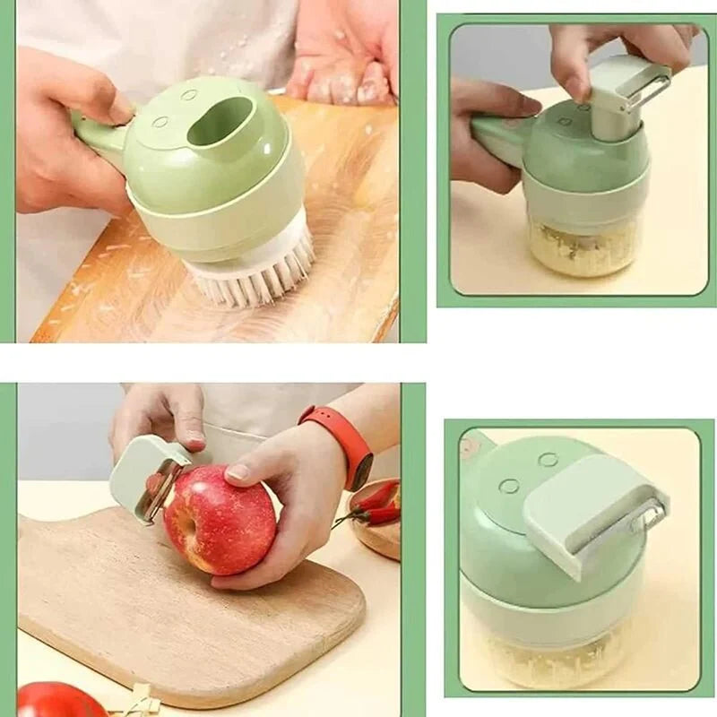 Multifunctional 4-in-1 Handheld Electric Vegetable Cutter and Slicer Set for Kitchen Use