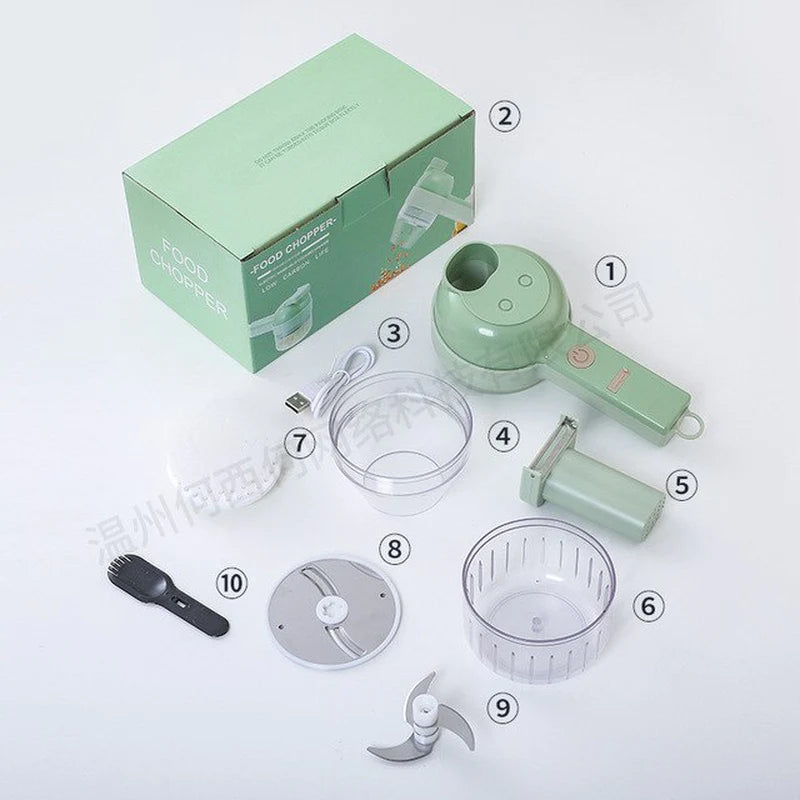 Multifunctional 4-in-1 Handheld Electric Vegetable Cutter and Slicer Set for Kitchen Use