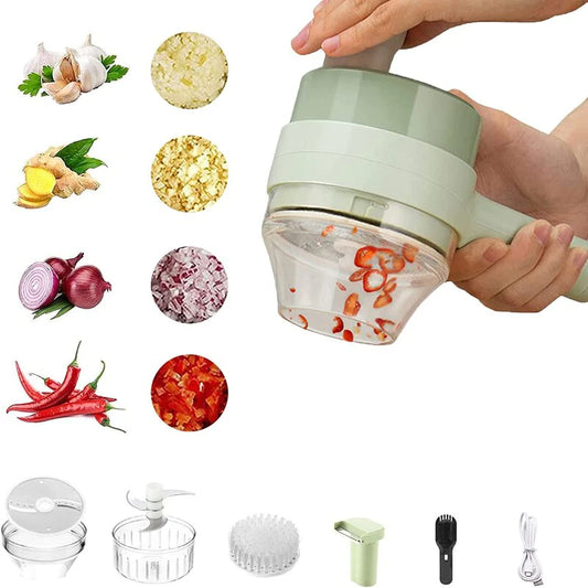 Multifunctional 4-in-1 Handheld Electric Vegetable Cutter and Slicer Set for Kitchen Use