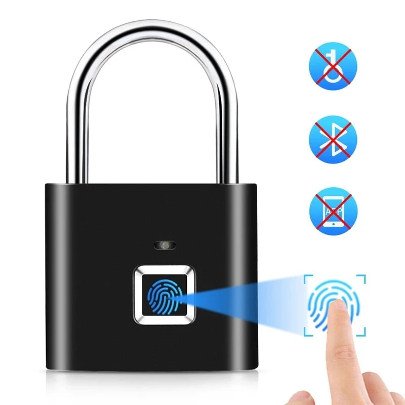 Biometric Fingerprint Padlock - Waterproof Keyless Door Lock with USB Rechargeable Security for Home Use