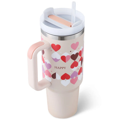 40 Oz Insulated Stainless Steel Tumbler with Handle and Straw, Spill-Proof Vacuum Coffee Cup with Lid - Ideal Gift for Valentine's Day, Perfect for Car, Gym, Office, and Travel