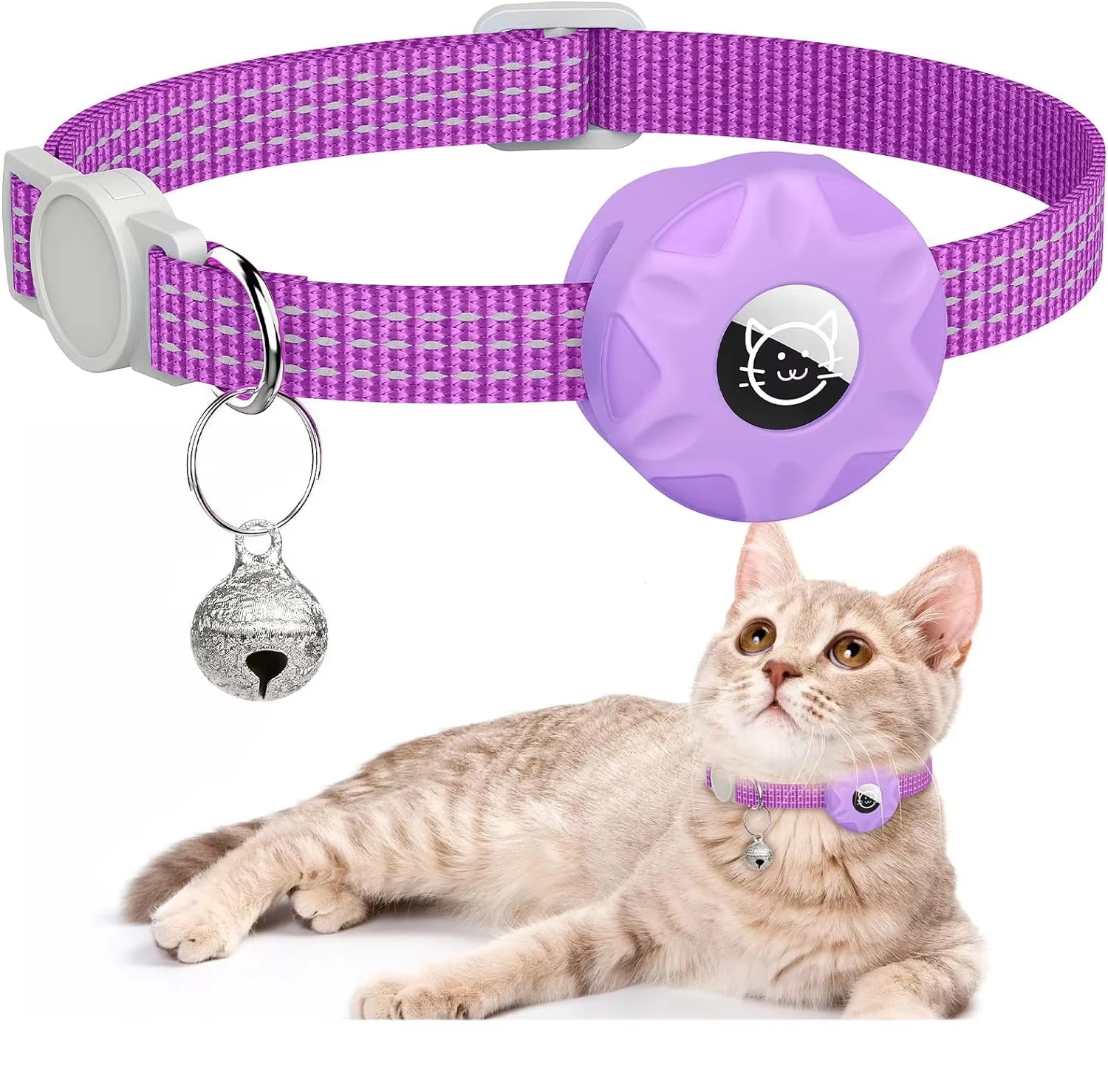 For Apple Airtag Cat Collar,Air Tag Pet Collar with Airtag Holder and Bell Reflective GPS Kitten Collar for Girl Boy Cats Gatos